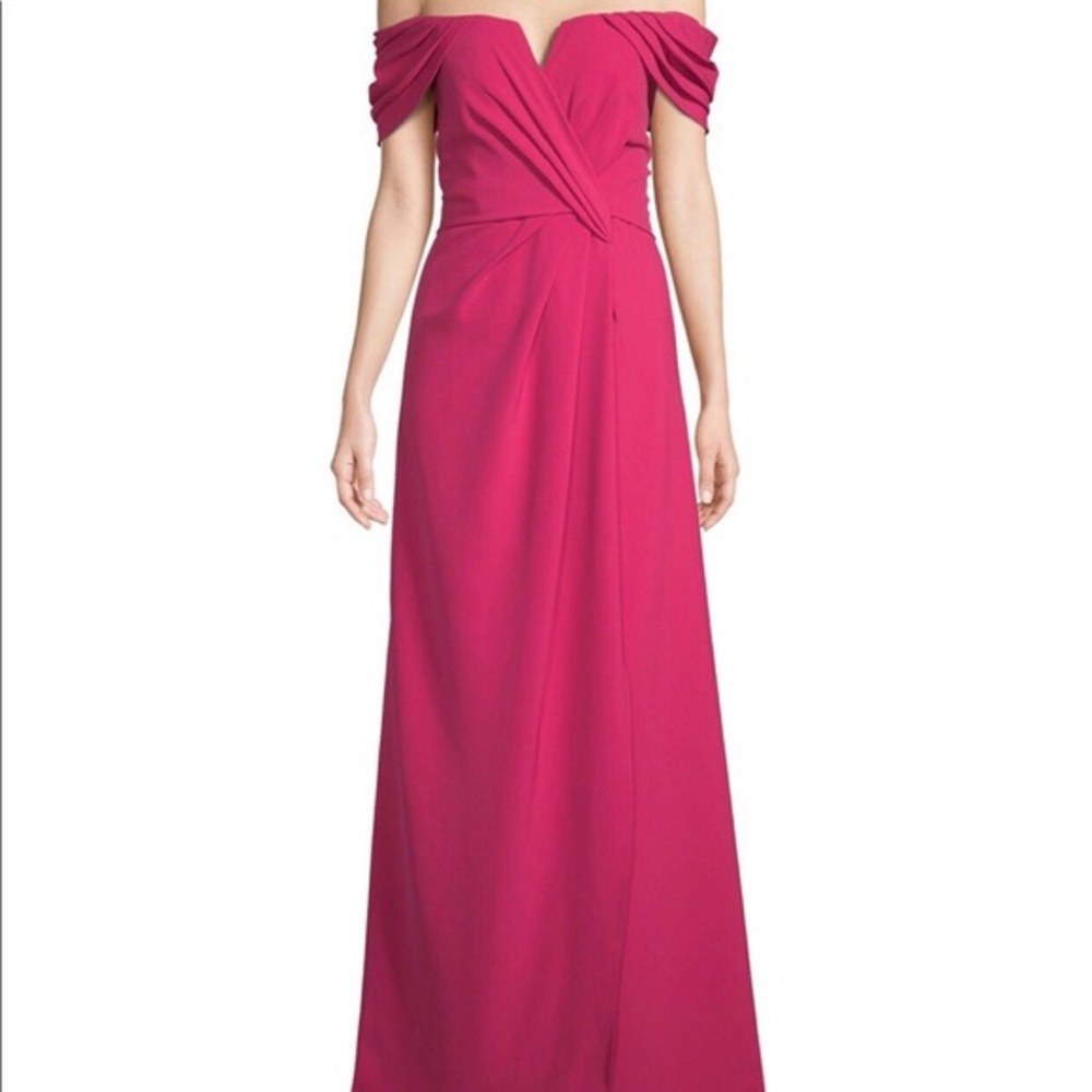 Rene Ruiz Off-The Shoulder Berry Floor-Length Gown